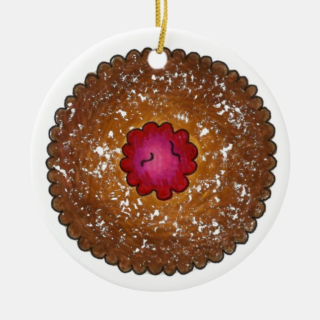 Ornamento De Cerâmica Raspberry Linzer Torte Cookie Natal Feriado (Frente)