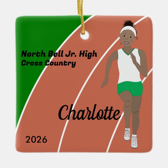 Ornamento De Cerâmica Rastrear e Garota Negra Cabelo Verde e Branco (Frente)