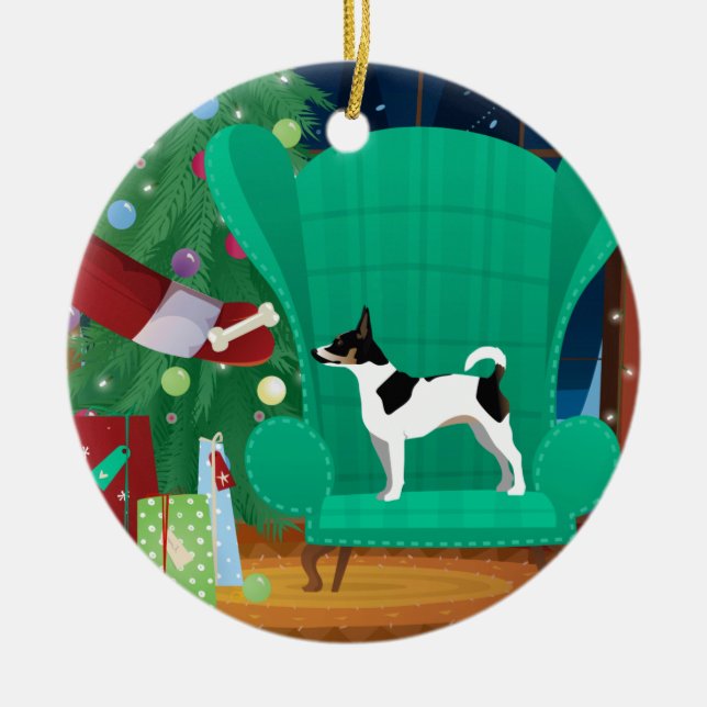 Ornamento De Cerâmica Rat Terrier Christmas Papais noeis Gift (Frente)
