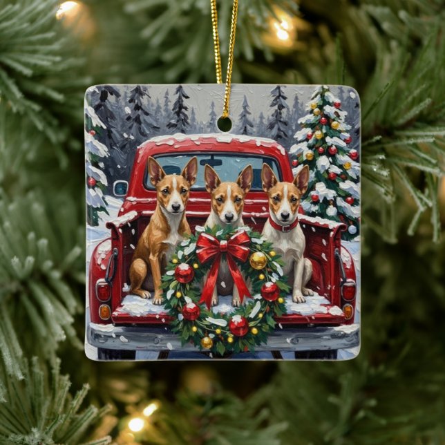 Ornamento De Cerâmica Rat Terrier Christmas Red Truck Holiday (Árvore)
