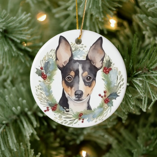 Ornamento De Cerâmica Rat Terrier Christmas Wreath Festivo Pup (Árvore)
