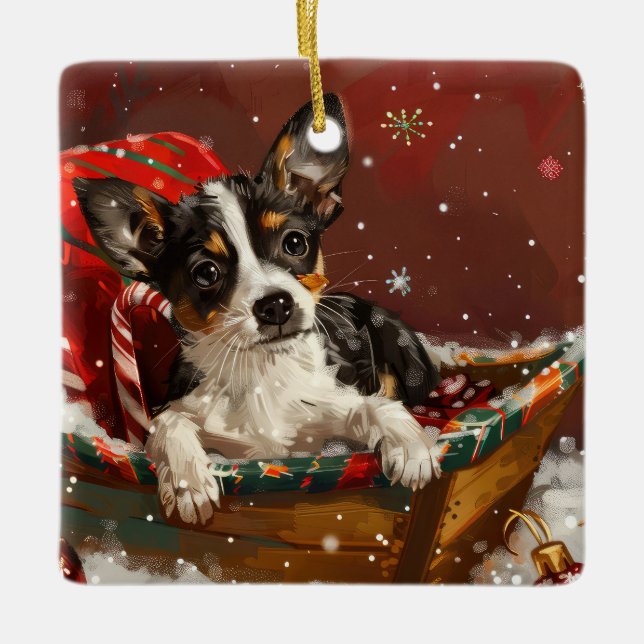 Ornamento De Cerâmica Rat Terrier Cog Natal Festivo (Frente)