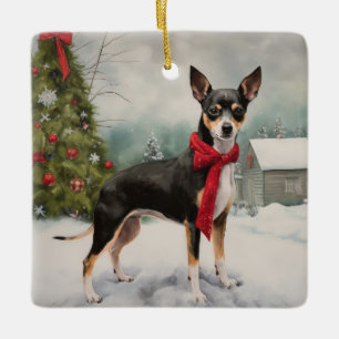 Ornamento De Cerâmica Rat Terrier Dog no Natal da Neve