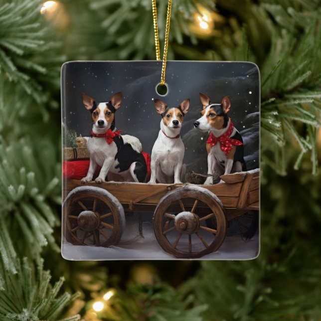 Ornamento De Cerâmica Rat Terrier Snowy Sleigh Decência de Natal (Árvore)