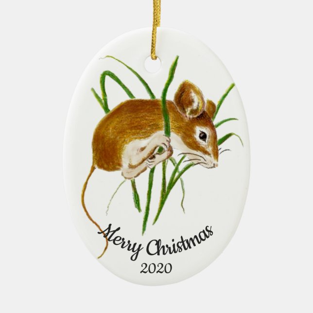 Ornamento De Cerâmica Rato de Aquarela Personalizado de Natal Datado (Frente)