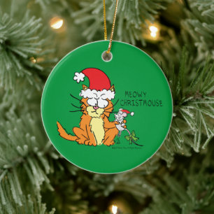 Ornamento De Cerâmica Rato de Cartoon de Natal Engraçado
