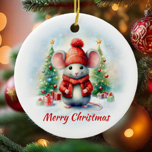 Ornamento De Cerâmica Rato de Natal bonito
