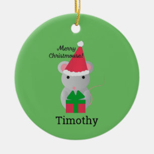 Ornamento De Cerâmica Rato de Natal Gato e feliz