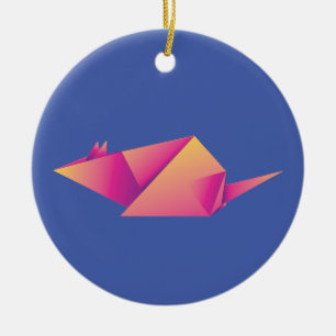 Ornamento De Cerâmica Rato de origami preto-e-claro