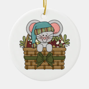 Ornamento De Cerâmica Rato do Natal na cesta
