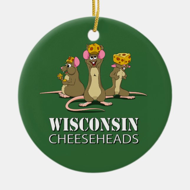 Ornamento De Cerâmica Ratos de Wisconsin Cheesehead (Frente)