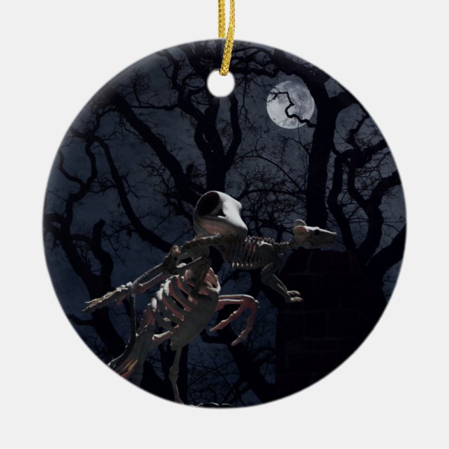 Ornamento De Cerâmica Raven e Rato Esqueleto à Lua (Frente)
