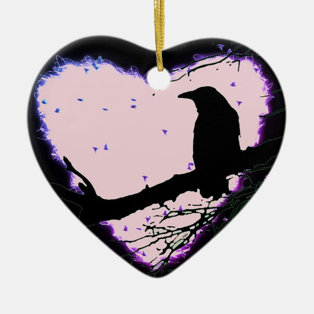Ornamento De Cerâmica Raven Love Forever Cracking Glowt Heart (Frente)
