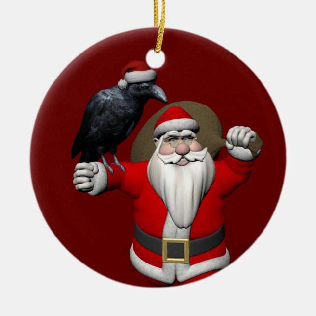 Ornamento De Cerâmica Raven Loving Santa Claus (Frente)