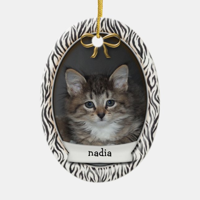 Ornamento De Cerâmica Rawr! Gatinho Primeiro Natal Black Animal Stripes (Frente)