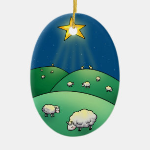 Ornamento De Cerâmica Rebanho dos carneiros sob a estrela do Natal