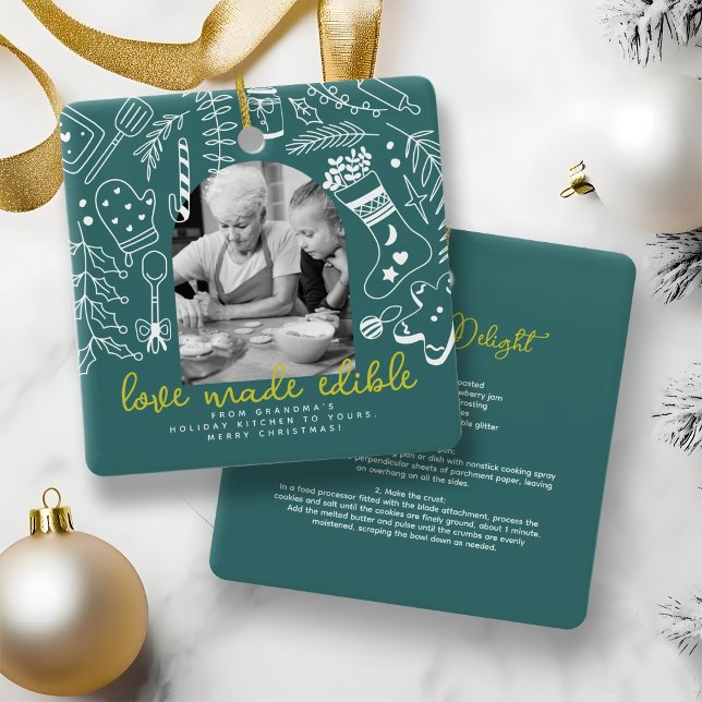 Ornamento De Cerâmica Receita de Natal de Holiday Baking Green (Criador carregado)