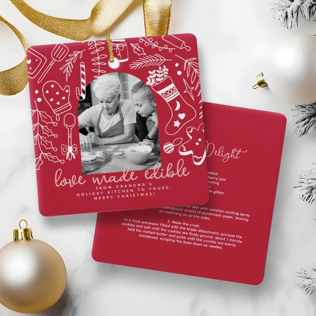 Ornamento De Cerâmica Receita de Natal Holiday Baking Red Photo (Criador carregado)