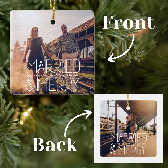 Ornamento De Cerâmica Recém-casados e Felizes da Arte Moderna (Criador carregado)