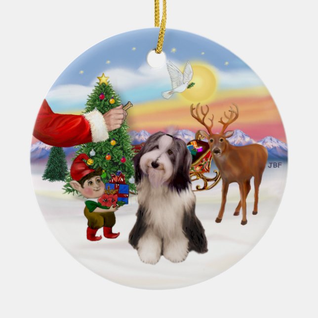 Ornamento De Cerâmica Recompensa para um Collie com Barba (#4) (Frente)