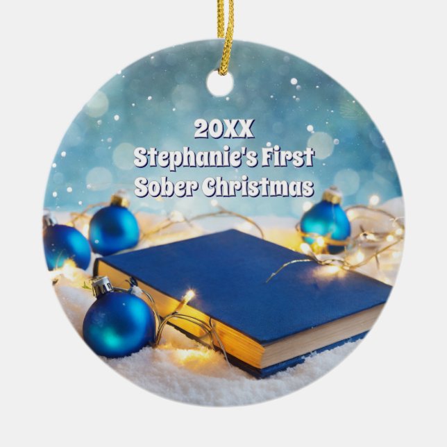 Ornamento De Cerâmica Recuperação de grandes livros e luzes de férias (Frente)