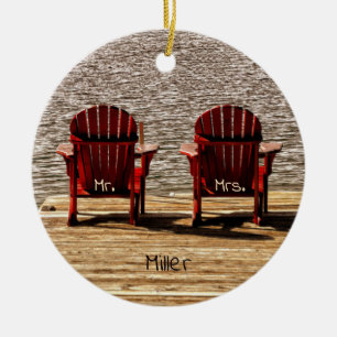 Ornamento De Cerâmica Red Adirondack Beach Chairs Rustic