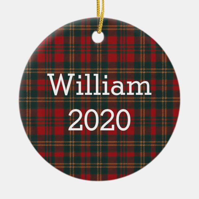 Ornamento De Cerâmica Red and Green Tartan Plaid Personalized (Frente)