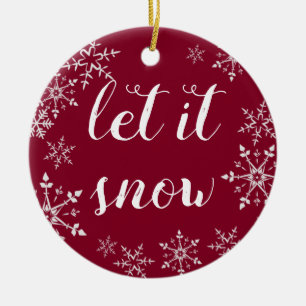 Ornamento De Cerâmica Red and White Snowflake Background Christmas