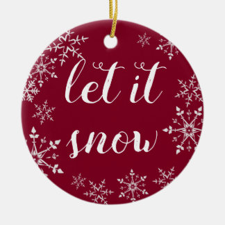 Ornamento De Cerâmica Red and White Snowflake Background Christmas