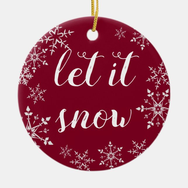 Ornamento De Cerâmica Red and White Snowflake Background Christmas (Frente)