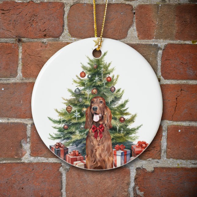 Ornamento De Cerâmica Red Arco Irish Setter Dog Natal (Criador carregado)