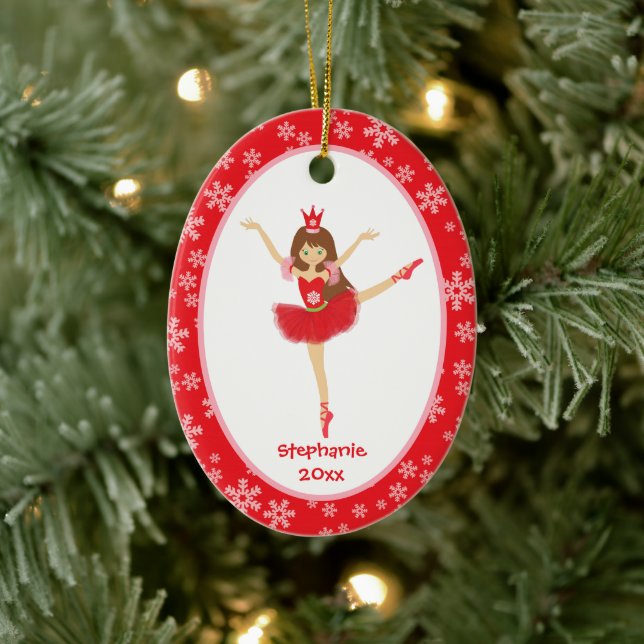 Ornamento De Cerâmica Red Ballerina Girl Personalizada no Natal (Árvore)