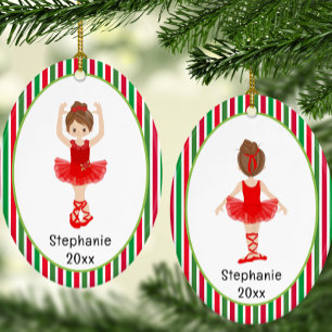 Ornamento De Cerâmica Red Ballerina Stripes Personalizadas Natal