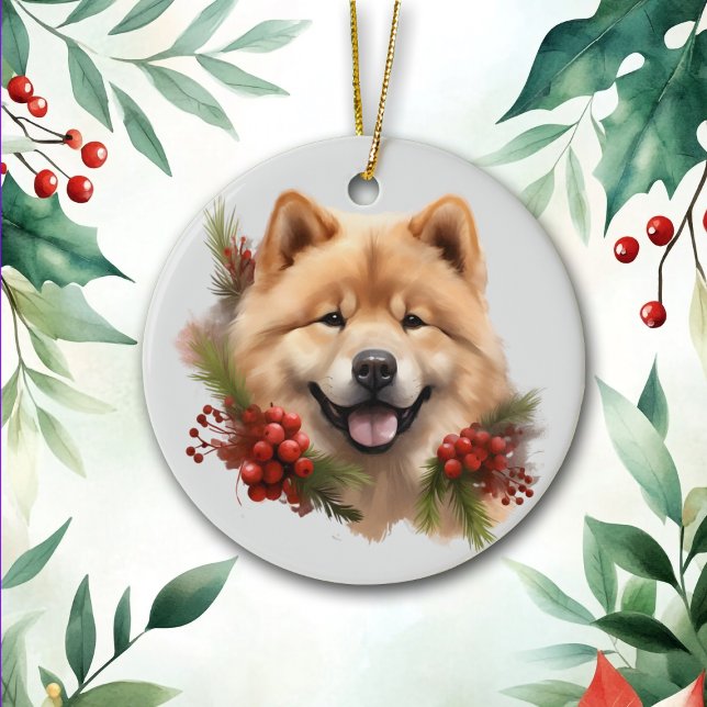 Ornamento De Cerâmica Red Berry Pine Shiba Inu (Criador carregado)