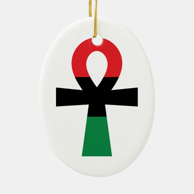Ornamento De Cerâmica Red, Black & Green Ankh (Verso)