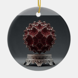 Ornamento De Cerâmica Red & Black Mandelbrot Sphere On Silver Pedestal