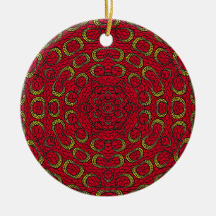 Ornamento De Cerâmica Red Boho Mandala Geométrico Rosette Retro Hippie