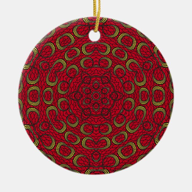 Ornamento De Cerâmica Red Boho Mandala Geométrico Rosette Retro Hippie (Frente)