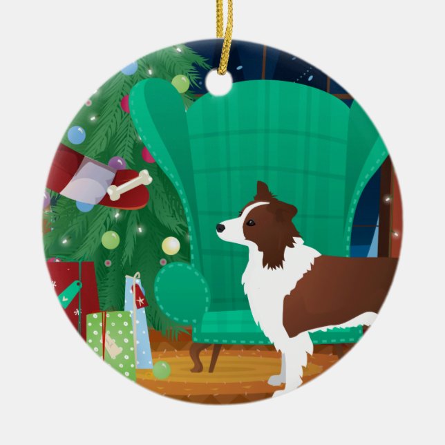 Ornamento De Cerâmica Red Border Collie Christmas e Papais noeis Gift (Frente)