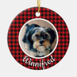Ornamento De Cerâmica Red Buffalo Check Personalized Pet Photo Christmas