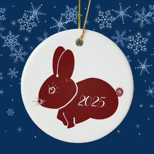 Ornamento De Cerâmica Red Bunnies 2025