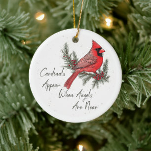 Ornamento De Cerâmica Red Cardinal Bird no inverno