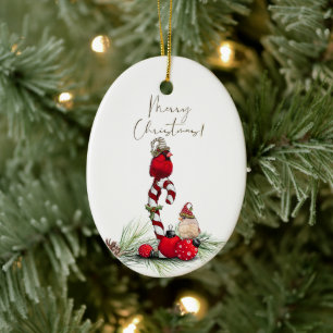 Ornamento De Cerâmica Red Cardinale Bird Watercolor Natal
