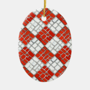 Ornamento De Cerâmica RED CHECK MOSAIC Cerâmica Oval Ornament