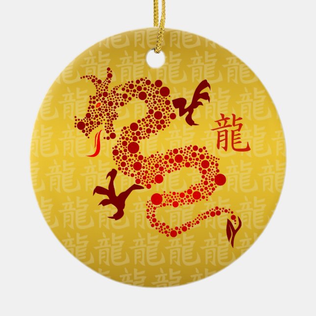 Ornamento De Cerâmica Red Chinese Year of the Dragon (Frente)