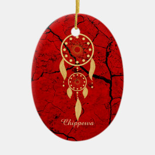 Ornamento De Cerâmica Red Chippewa Oval Oranament