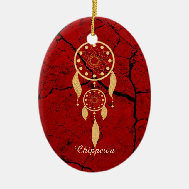 Ornamento De Cerâmica Red Chippewa Oval Oranament (Frente)