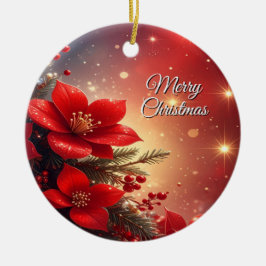 Ornamento De Cerâmica Red Christmas Floral Holiday Ornament