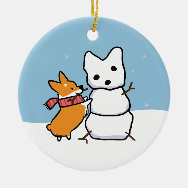 Ornamento De Cerâmica Red Corgi Snowman Ornament | CorgiThings (Frente)