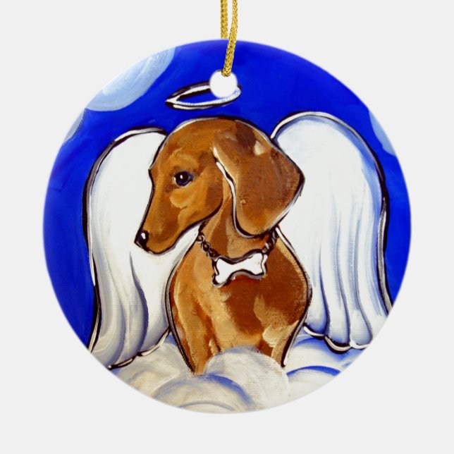 Ornamento De Cerâmica Red Dachshund Angel (Frente)